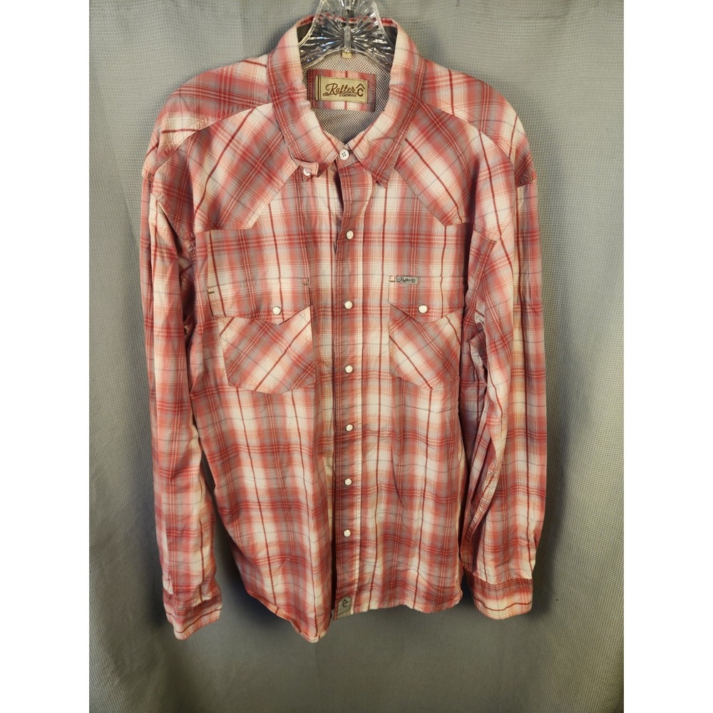 Rafter C Pearl Snap Shirt Men Large‎ Red Plaid Western Button Up Long Sleeve